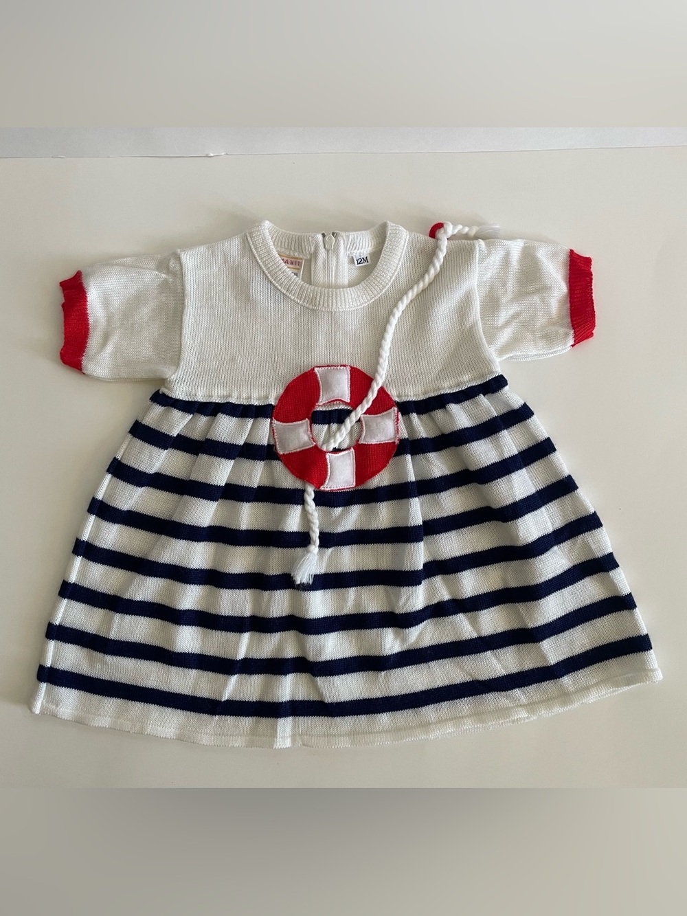 Vintage Friemanit Girls Size 12mos Summer Sailor Textured Stripe Dress Nautical